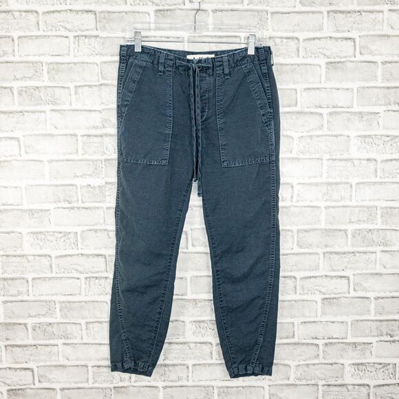 AMO size 26 Navy Twist Drawstring Pants ankle slip crop linen cotton - Picture 1 of 10